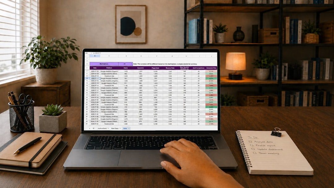 a spreadsheet of monthly spending on a laptop screen